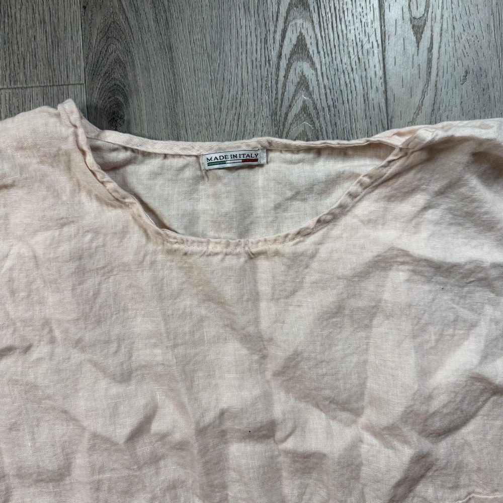 Luigi Moda Dress‎ Womens One Size Pink Linen Trapeze Swing Button Boho Italy - Picture 2 of 11